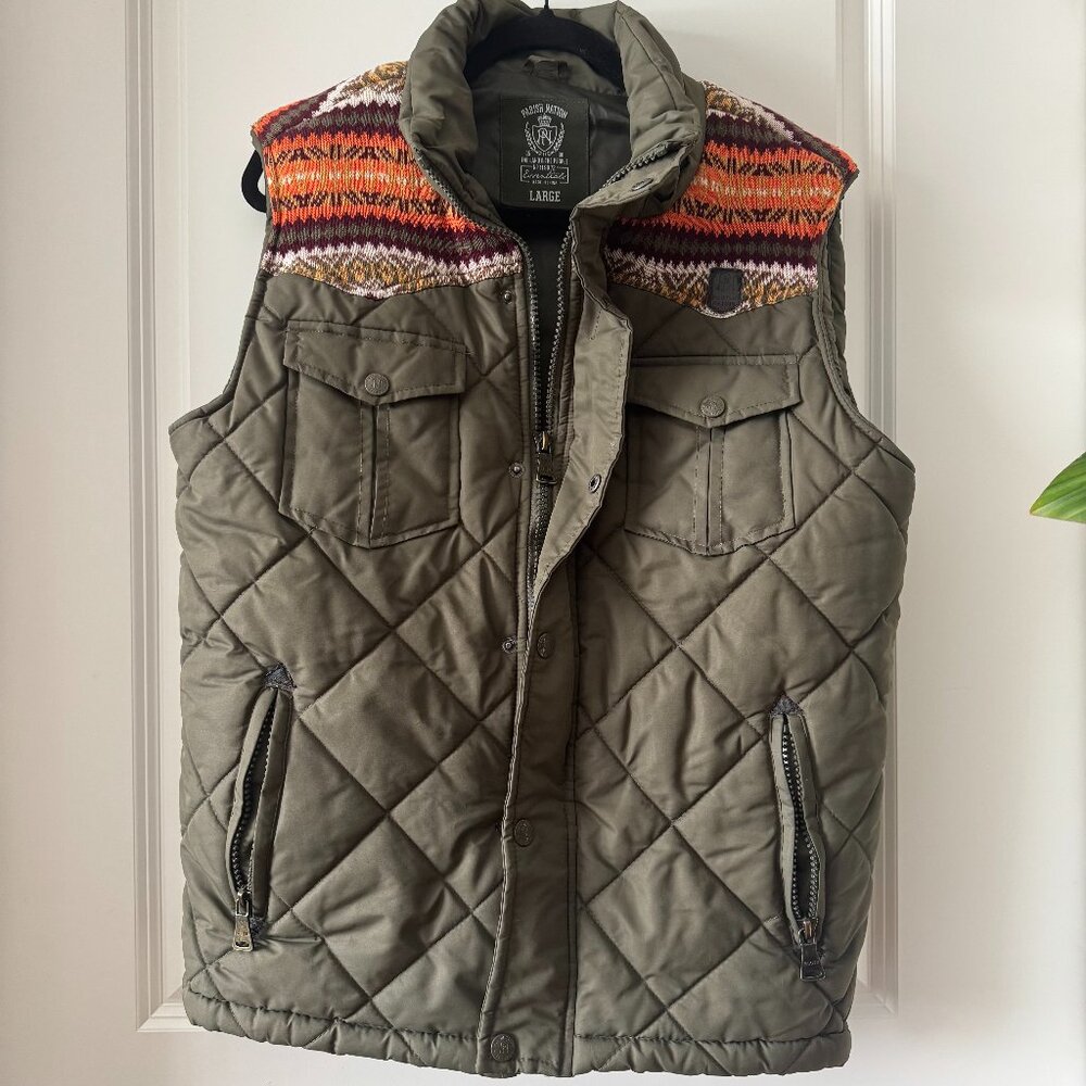Parish Nation Olive Quilted Puffer Vest Mens L Streetwear Gorpcore Utility